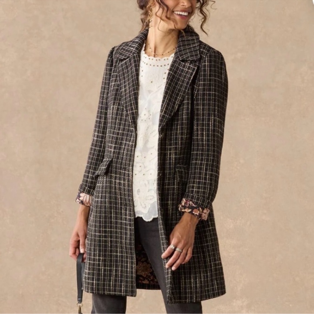 NWT Sundance Jackson Hole Caviar Black & Cream Coat Jacket Petite Small
